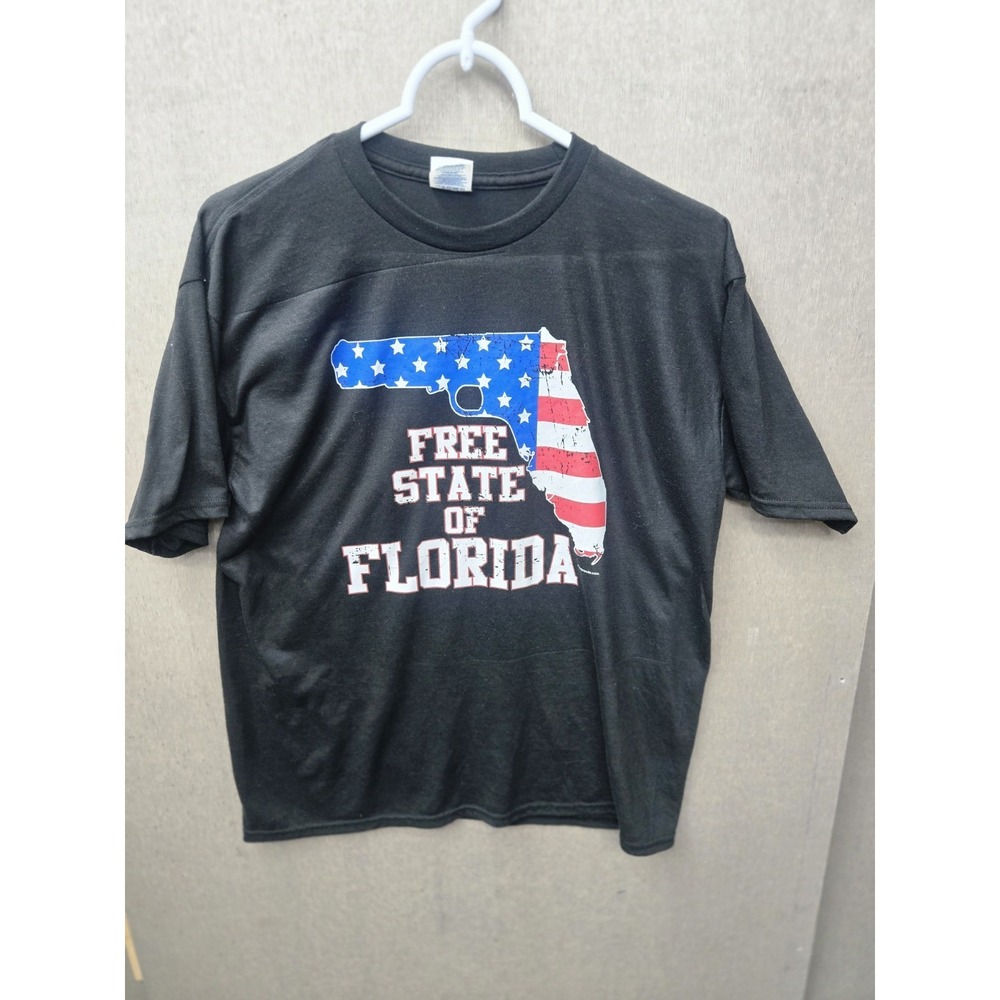 Free State Of Florida Patriotic Gun Graphic T Shirt Adult Large Black